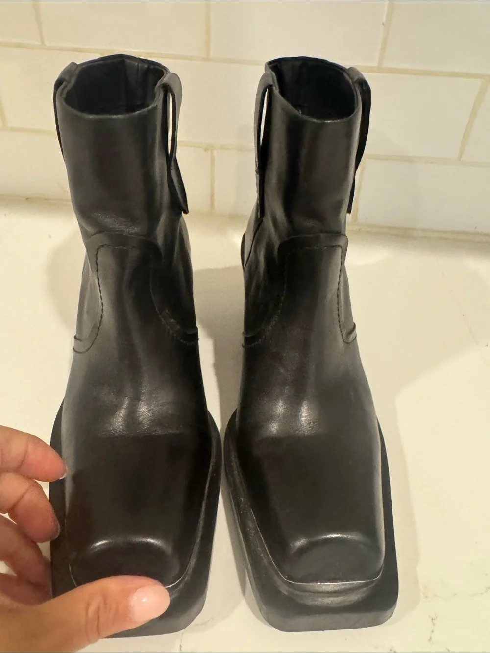 Mango Black Square-Toe Leather Ankle Booties Size 37 (7)